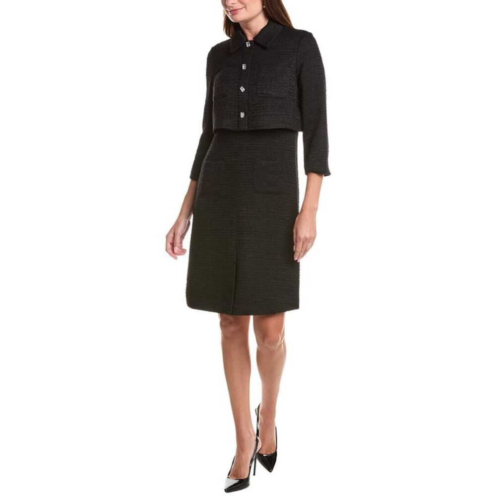 Teri Jon By Rickie Freeman Womens Boucle Sheath Dress, Black